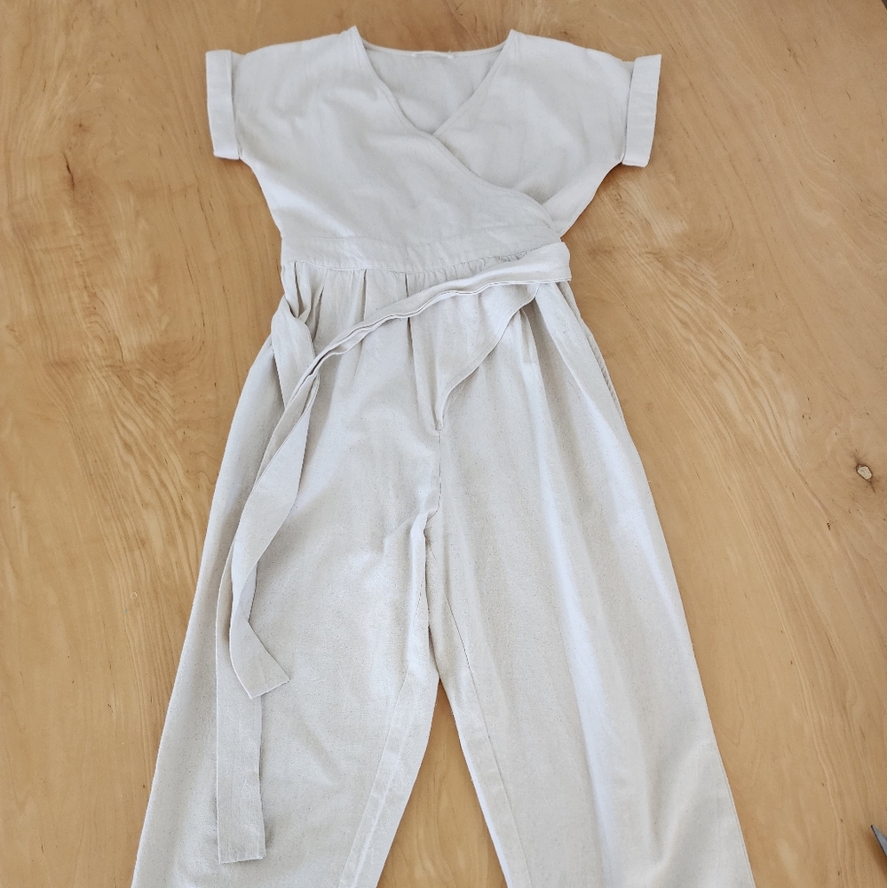 Little Cottonwood Light Cream/Tan Wrap Jumpsuit